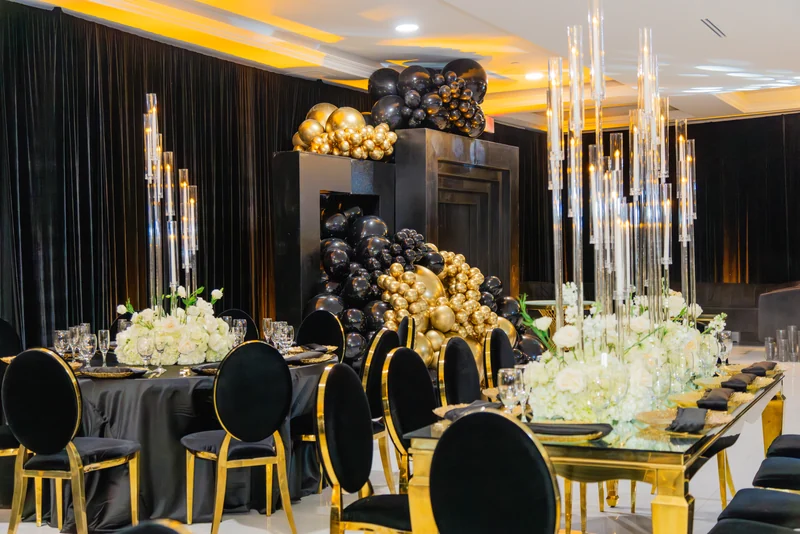 Gold tables set for a milestone birthday